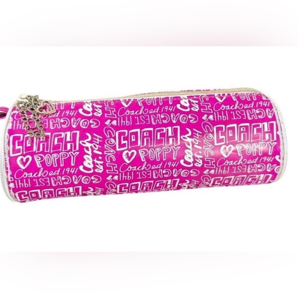 Coach Poppy Logo Makeup Brush/Pencil Barrel Zip Case